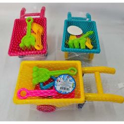 Количка за пясък с лопатки и форми