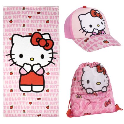 HELLO KITTY комплект шапка и плажна кърпа в сак
