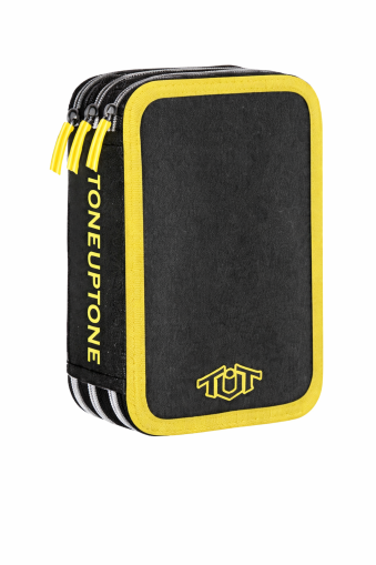 TUT Neon несесер с 3 ципа, ПЪЛЕН, жълти кантове