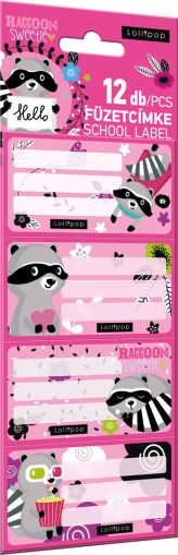 Ученически етикети Lizzy Card - Lollipop Raccoon, 12 броя
