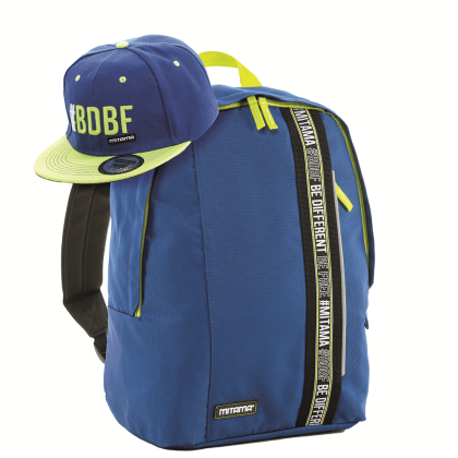Раница Mitama - Color Touch, синьо и жълто, с подарък шапка