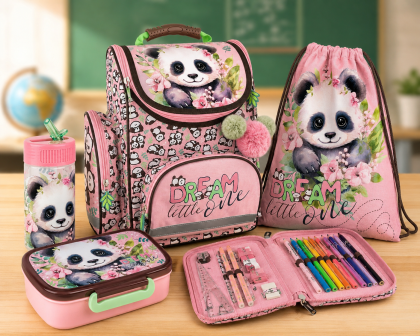 PANDA 10 комплект 5 в 1 - раница, несесер, спортна торба, бутилка и кутия за храна