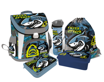 LIZZY CARD Shark ATTACK комплект 5 в 1 - раница, несесер, спортна торба, бутилка, кутия за храна