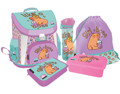 LIZZY CARD LOLLIPOP CAPYBARA комплект 5 в 1 - раница, несесер, спортна торба, бутилка, кутия за храна