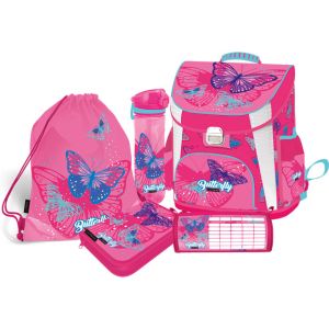 PINK BUTTERFLY комплект 5 в 1 - раница, несесери 2 бр., спортна торба, бутилка