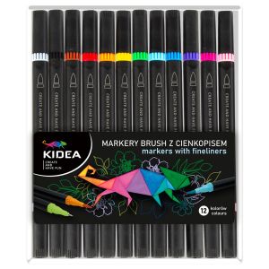 KIDEA двувърхи маркери с четка и тънкописци 6 цв.