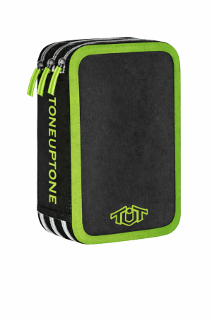 TUT Neon несесер с 3 ципа, ПЪЛЕН, зелени кантове