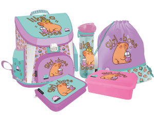 LIZZY CARD LOLLIPOP CAPYBARA комплект 5 в 1 - раница, несесер, спортна торба, бутилка, кутия за храна